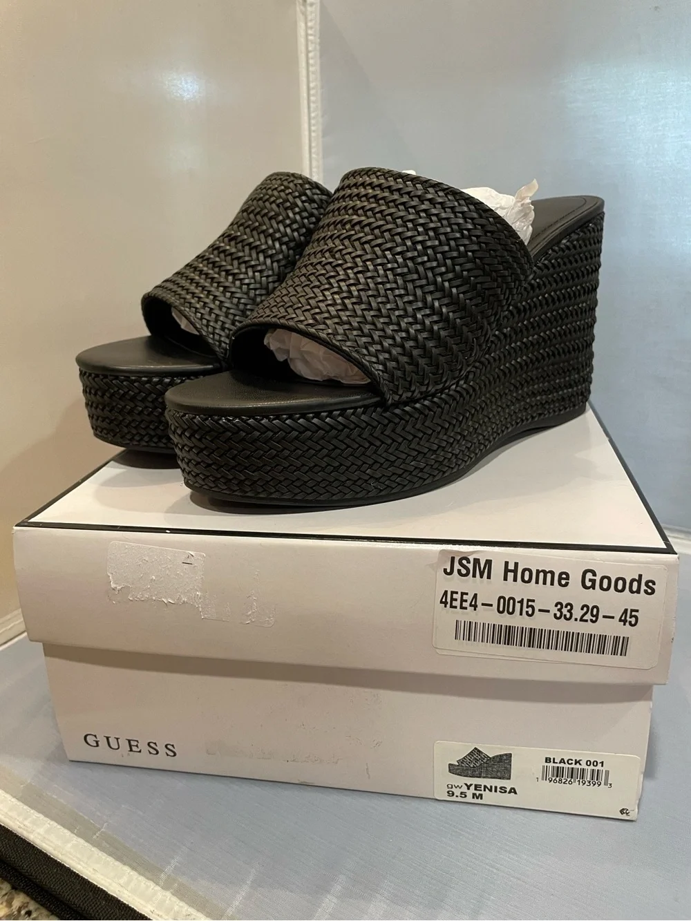 NIB Guess Sz 9.5 Women's Black Yenisa Slide Platform Wedge Sandals Shoes Ret $99